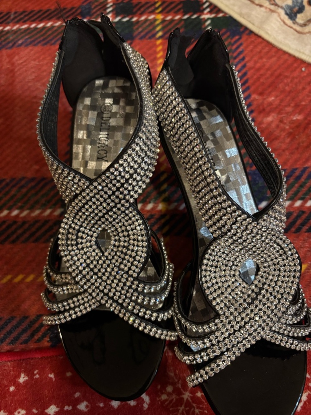 Embellished Black Crystal Open-Toe Women’s Heels